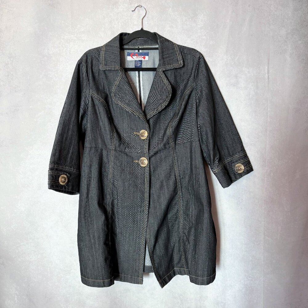 Mwah Jeans Long Lightweight Denim Jacket 3/4 Sleeves Dark Gray Size 1X